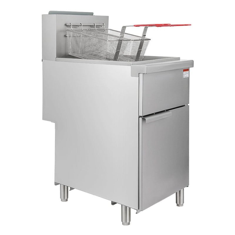 150K BTU Commercial Stainless Steel Gas Powered Floor Deep Fryer With Baskets, 90-95 LBS (95364271) - SAKSBY.com - Side View