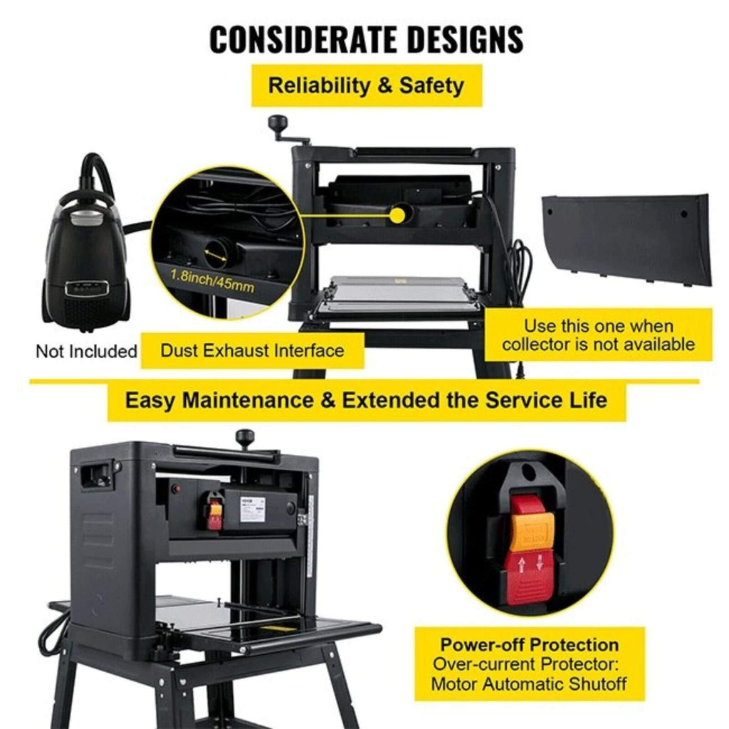 15AMP Heavy Duty Electric Thickness Planer Benchtop W/ Stand, 13" (SAK22701) - Saksby Wholesale - Design Details