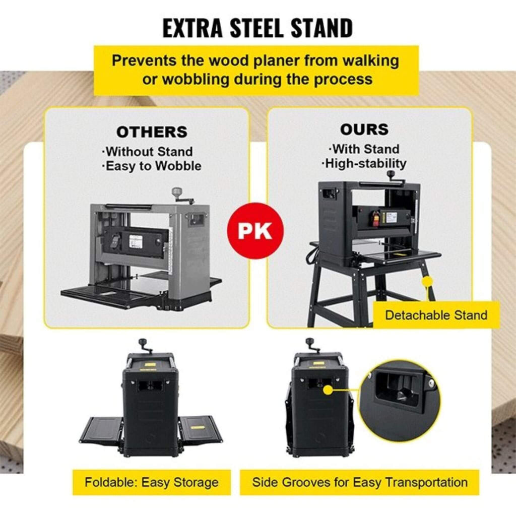 15AMP Heavy Duty Electric Thickness Planer Benchtop W/ Stand, 13" (SAK22701) - Saksby Wholesale - Steel Stand Details