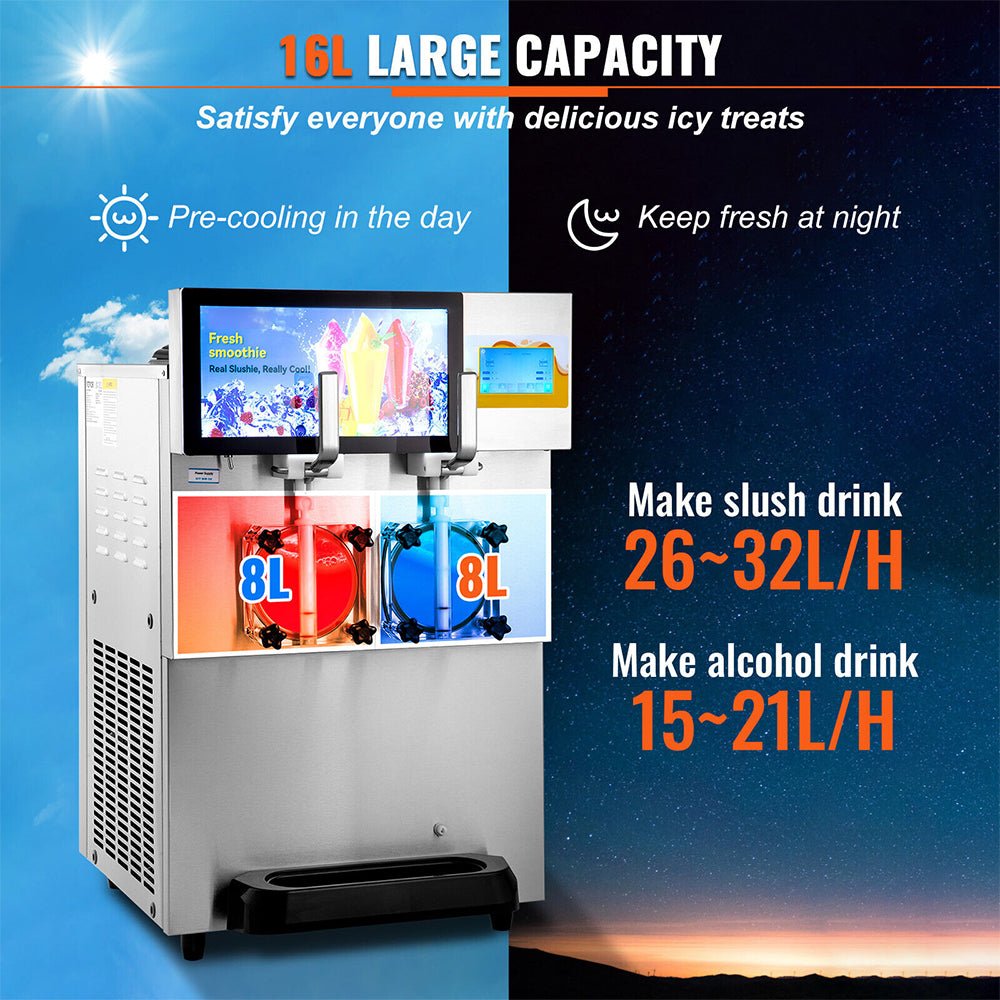 16L Commercial Double Frozen Margarita Ice Slushie Drink Maker Machine, 1155W Demonstration View