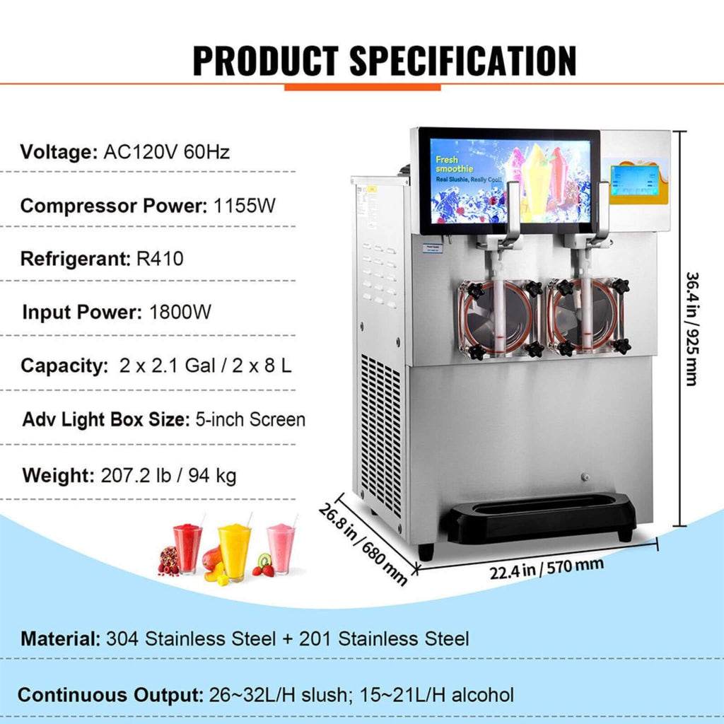 Commercial 16L 1155W Double Frozen Margarita Ice Slushie Drink Maker Machine (SAK95281) - Saksby Wholesale - Specifications