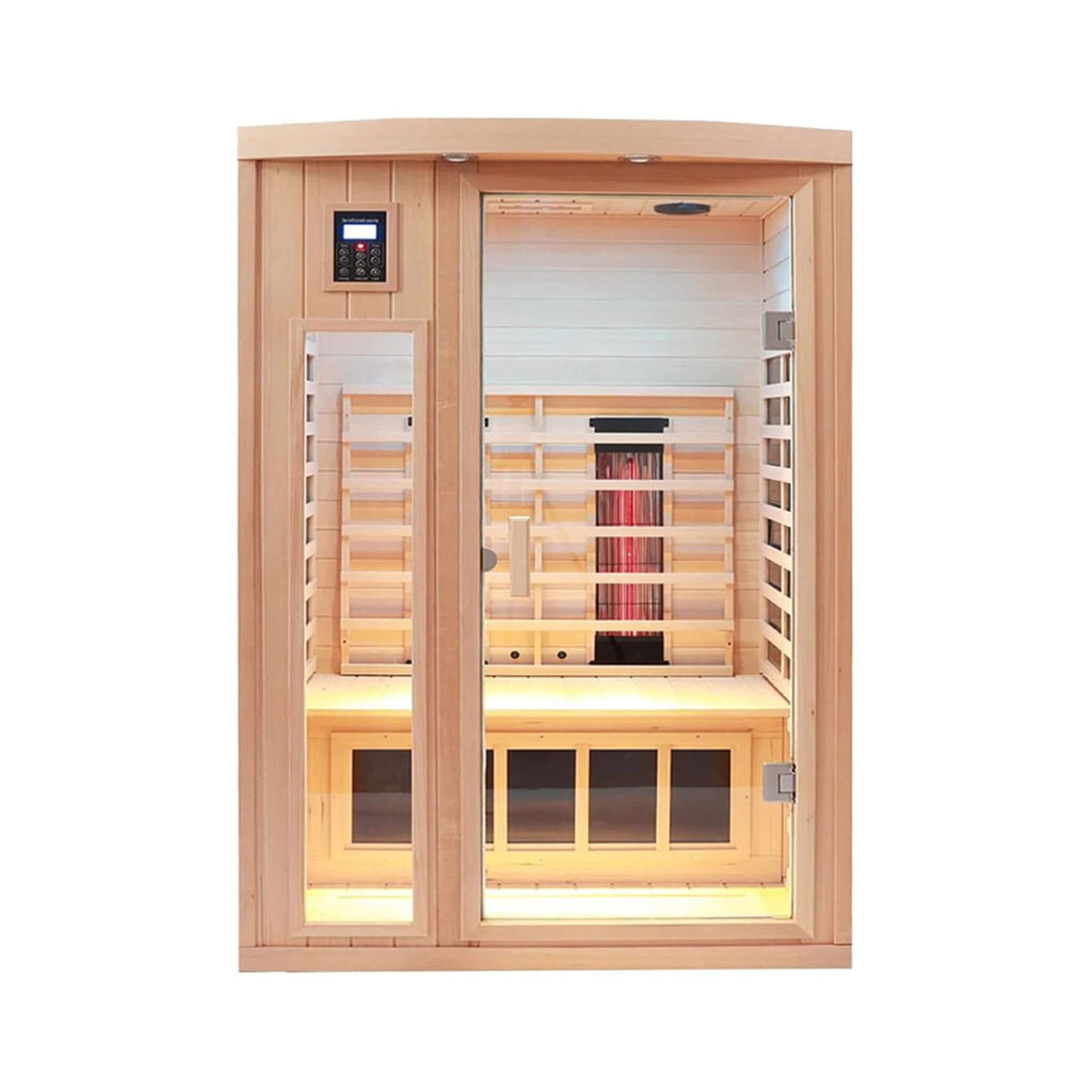 2-Person Low EMF FAR-Infrared Heat Wood Home Personal Spa Sauna With Ceramic Heaters, 1760W (SAK25714) - Saksby Wholesale - Front View