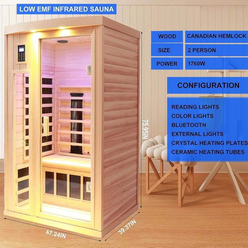 2-Person Low EMF FAR-Infrared Heat Wood Home Personal Spa Sauna With Ceramic Heaters, 1760W (SAK25714) - Saksby Wholesale - Product Dimensions
