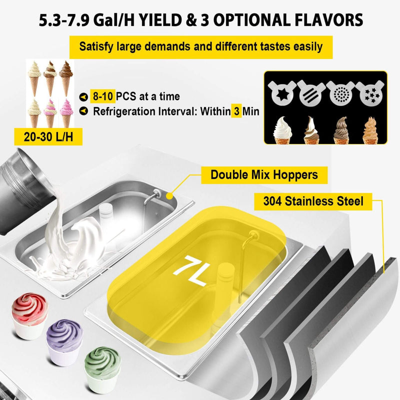 20-30L/H 2450W Commercial Soft Serve Ice Cream Machine Maker (SAK17494)- Saksby Wholesale - Optional Flavors