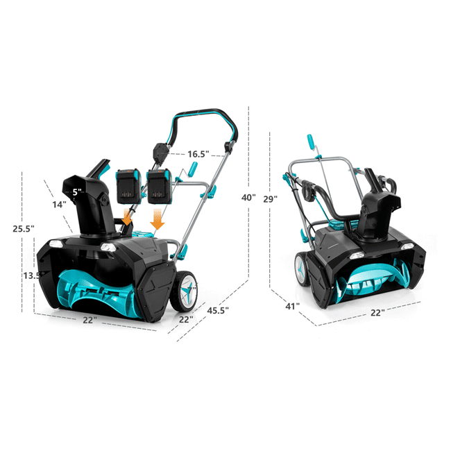 20" Cordless Battery-Powered Snow Blower Thrower, 2 x 4.0Ah Batteries - SAKSBY.com - Snow Blowers - SAKSBY.com