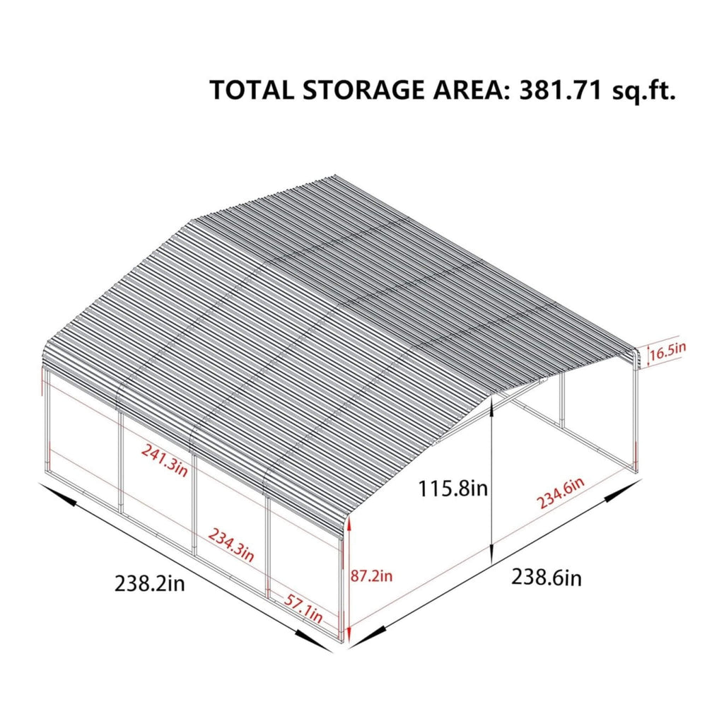 [20X20FT] Alora Extra Large Premium Heavy-Duty Outdoor Metal Carport Shelter (SAK97425) - Saksby Wholesale - Dimensions View