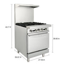 24 Inch Commercial Restaurant Kitchen 4 Burner Range W/ Standard Oven (97163042) - SAKSBY.com - Measurement View