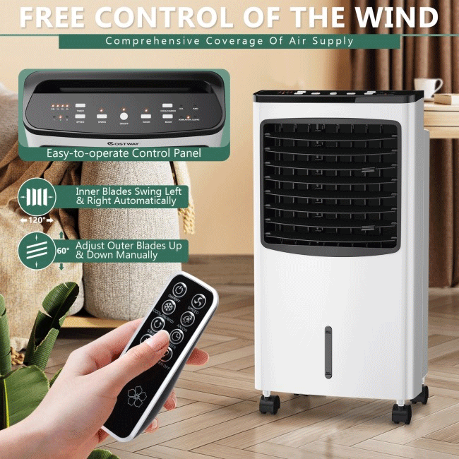 3-In-1 Portable Evaporative Air Cooler Fan W/ Remote Control - For Home & Office - SAKSBY.com - Demonstration View