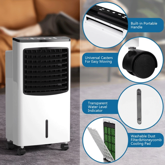 3-In-1 Portable Evaporative Air Cooler Fan W/ Remote Control - For Home & Office - SAKSBY.com -Zoom Parts View