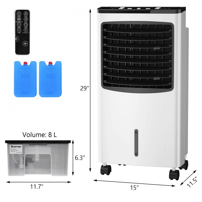 3-In-1 Portable Evaporative Air Cooler Fan W/ Remote Control - For Home & Office - SAKSBY.com - Zoom Parts View