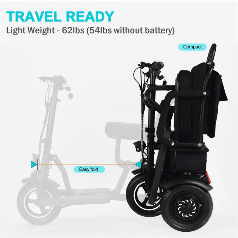 EZG 3-Wheel Electric Heavy Duty Lightweight Powered Mobility Scooter For Adults, 280LBS (SAK47361) - Saksby Wholesale - Lightweight View