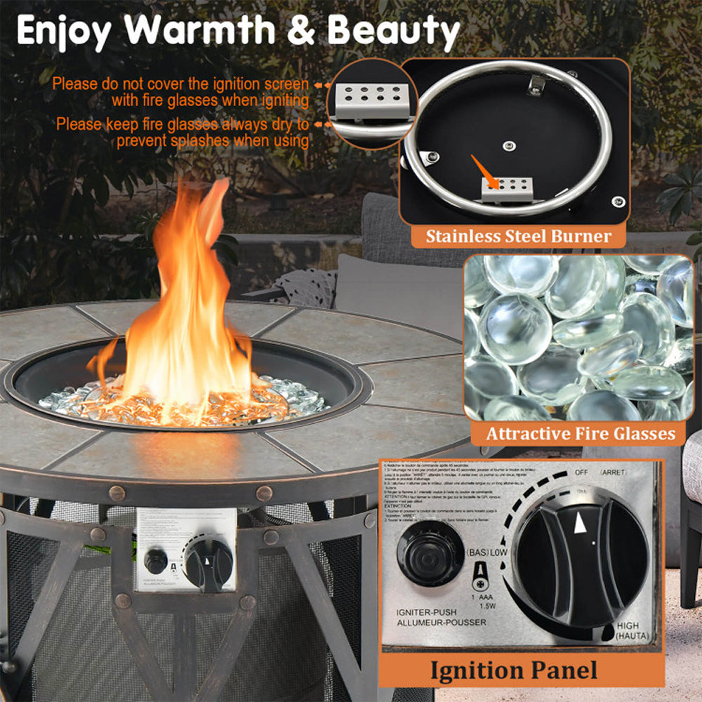 30K BTU Premium Outdoor Patio Gas Fire Pit Table With Fire Glasses And Cover, 32" (96517432) - Demonstration View