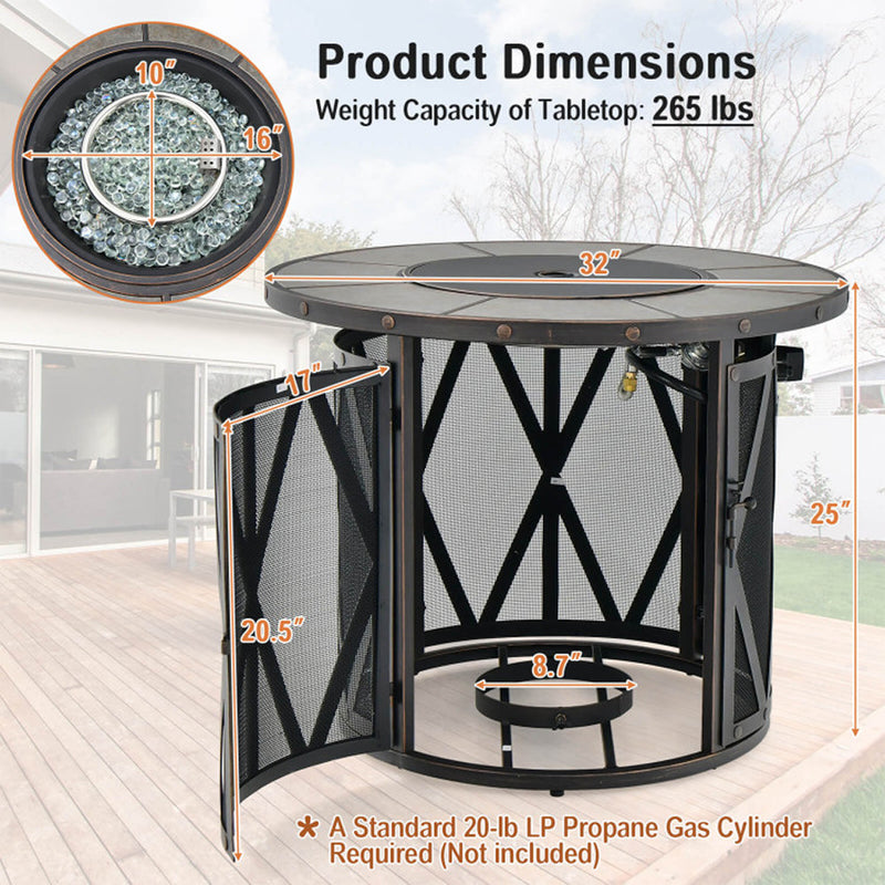 30K BTU Premium Outdoor Patio Gas Fire Pit Table With Fire Glasses And Cover, 32" (96517432) - Front View