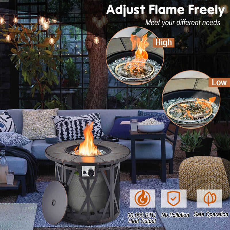 30K BTU Premium Outdoor Patio Gas Fire Pit Table With Fire Glasses And Cover, 32" (96517432) - Demonstration View