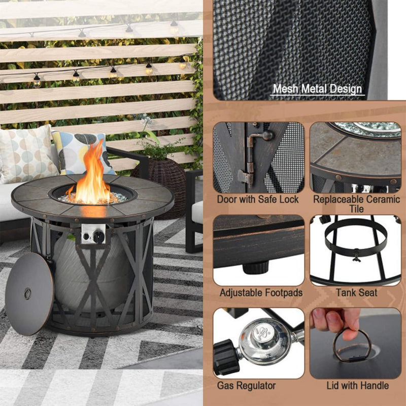 30K BTU Premium Outdoor Patio Gas Fire Pit Table With Fire Glass And Cover, 32" (SAK17432) - Saskby Wholesale - Parts View