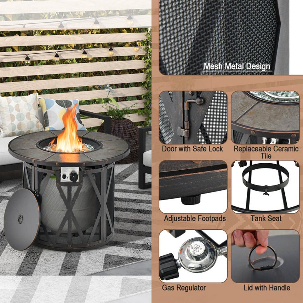 30K BTU Premium Outdoor Patio Gas Fire Pit Table With Fire Glasses And Cover, 32" (96517432) - Demonstration View