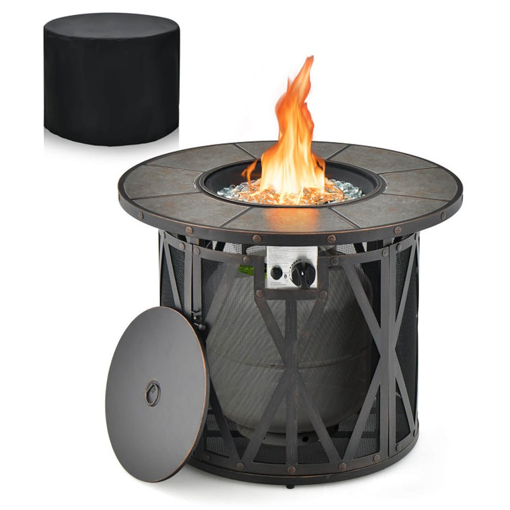 30K BTU Premium Outdoor Patio Gas Fire Pit Table With Fire Glasses And Cover, 32" (96517432) - Front View