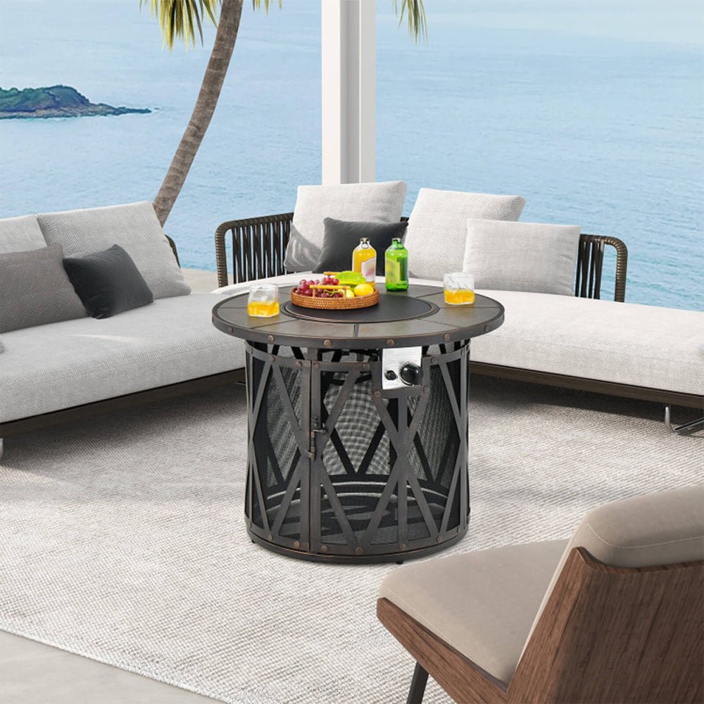 30K BTU Premium Outdoor Patio Gas Fire Pit Table With Fire Glasses And Cover, 32" (96517432) - Front View