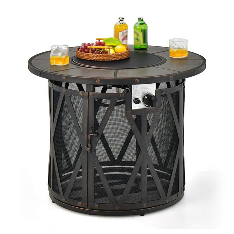 30K BTU Premium Outdoor Patio Gas Fire Pit Table With Fire Glasses And Cover, 32" (96517432) - Side View