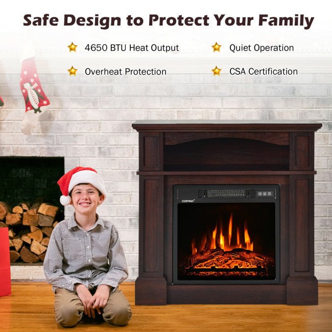 32" Electric TV Stand Entertainment Center Console Fireplace W/ Mantel & Shelf, 1400W (90869345) - Demonstration View