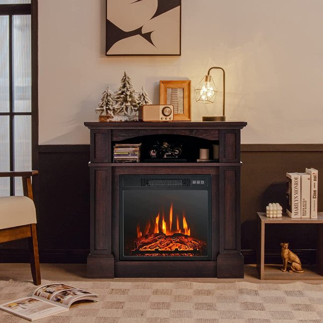 32" Electric TV Stand Entertainment Center Console Fireplace W/ Mantel & Shelf, 1400W (90869345) - Demonstration View
