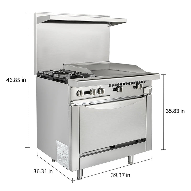 36 Inch Commercial Liquid Gas Restaurant 2 Burner Range With Standard Oven (91035746) - Measurement View