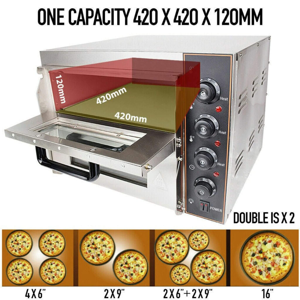 3KW Premium Electric Commercial Stainless Steel Double Deck Pizza Oven (SAK81427) - Saksby Wholesale - Dimensions