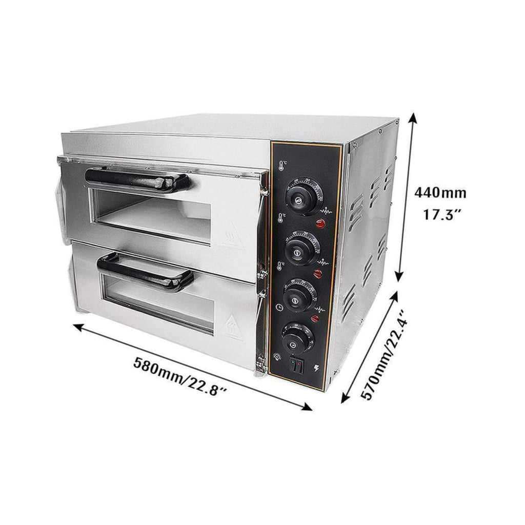 3KW Premium Electric Commercial Stainless Steel Double Deck Pizza Oven (SAK81427) - Saksby Wholesale - Product Dimensions