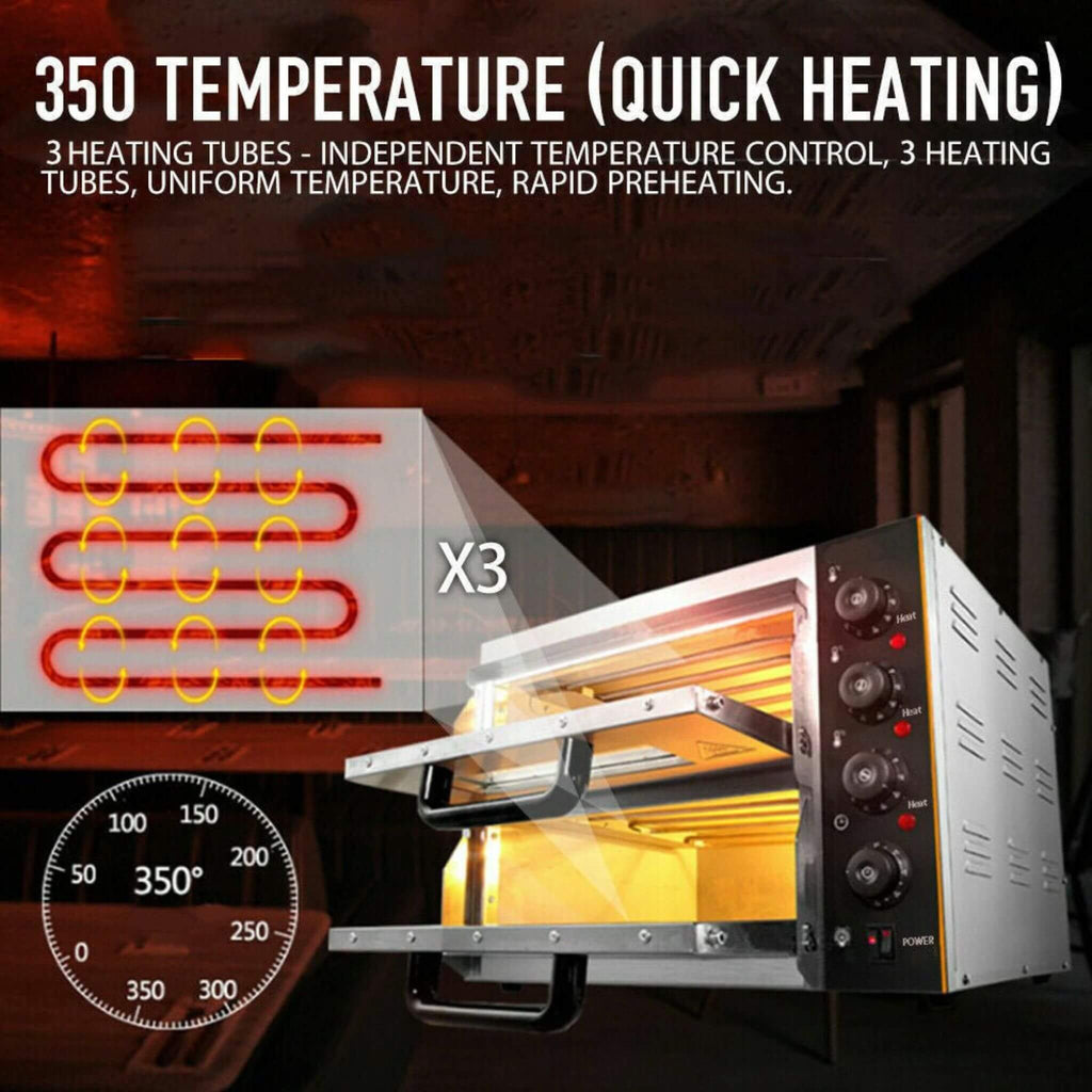 3KW Premium Electric Commercial Stainless Steel Double Deck Pizza Oven (SAK81427) - Saksby Wholesale - Temperature Features