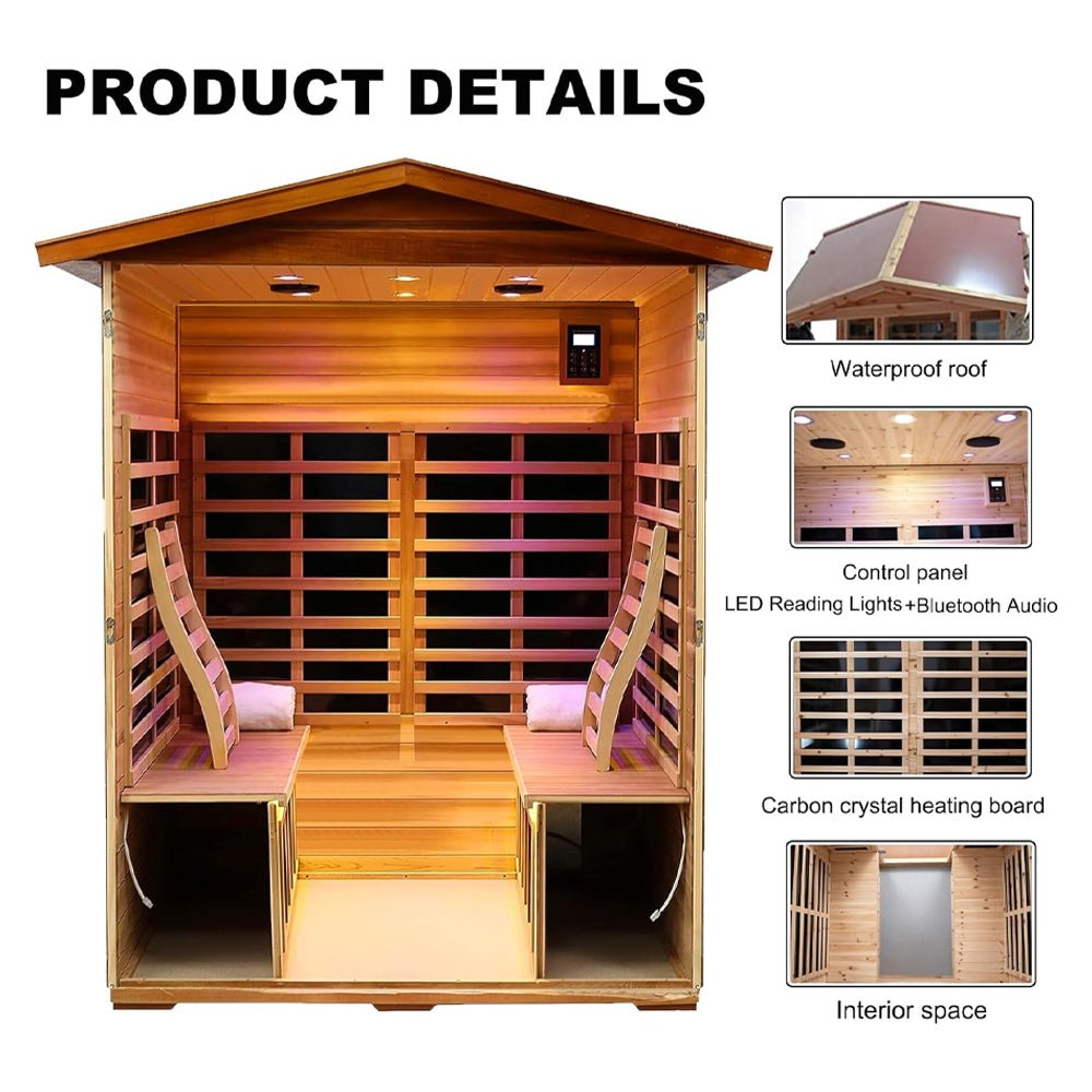 4-Person Luxury Low EMF Outdoor FAR Infrared Home Sauna With Bluetooth Audio, 2050W (96415372) - SAKSBY.com - Saunas - SAKSBY.com