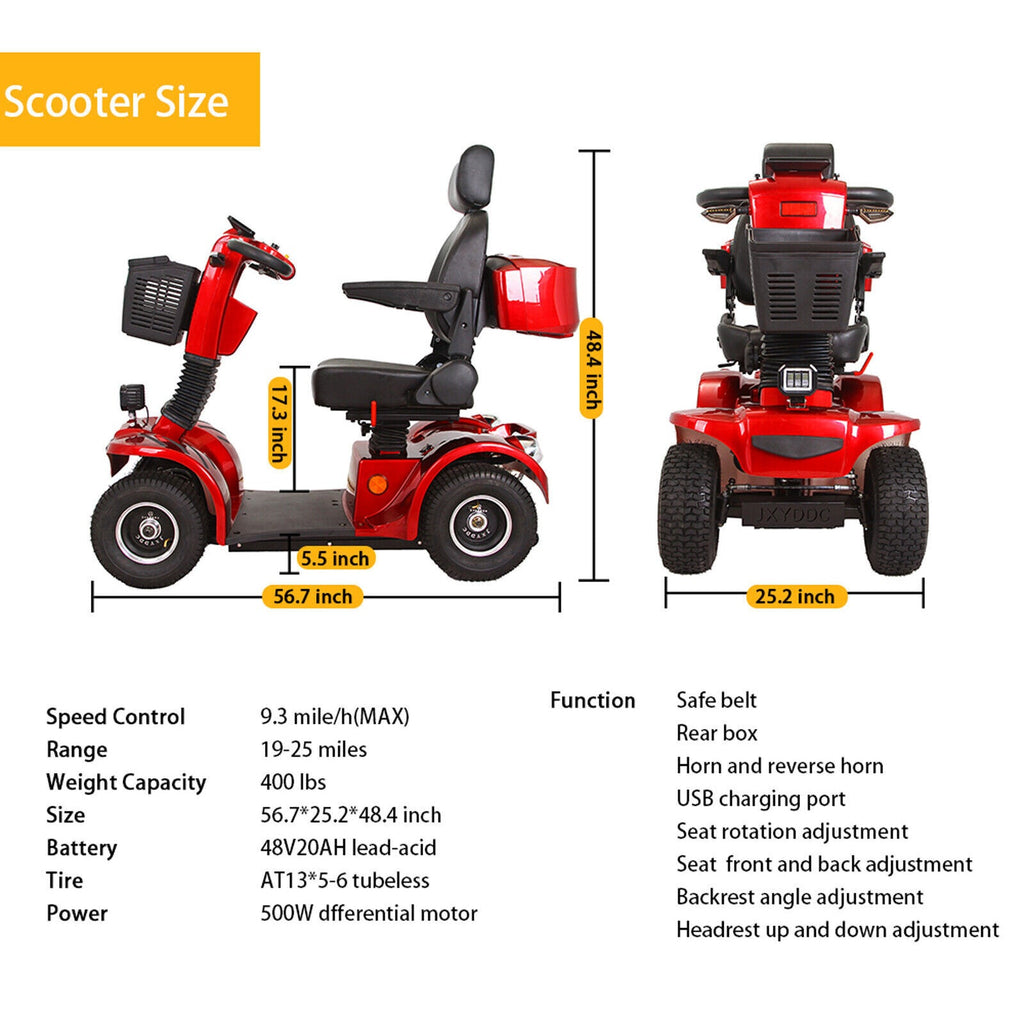 4-Wheel Heavy Duty 48V20AH Electric All-Terrain Mobility Scooter, 500W (93647251) - SAKSBY.com - Detail View