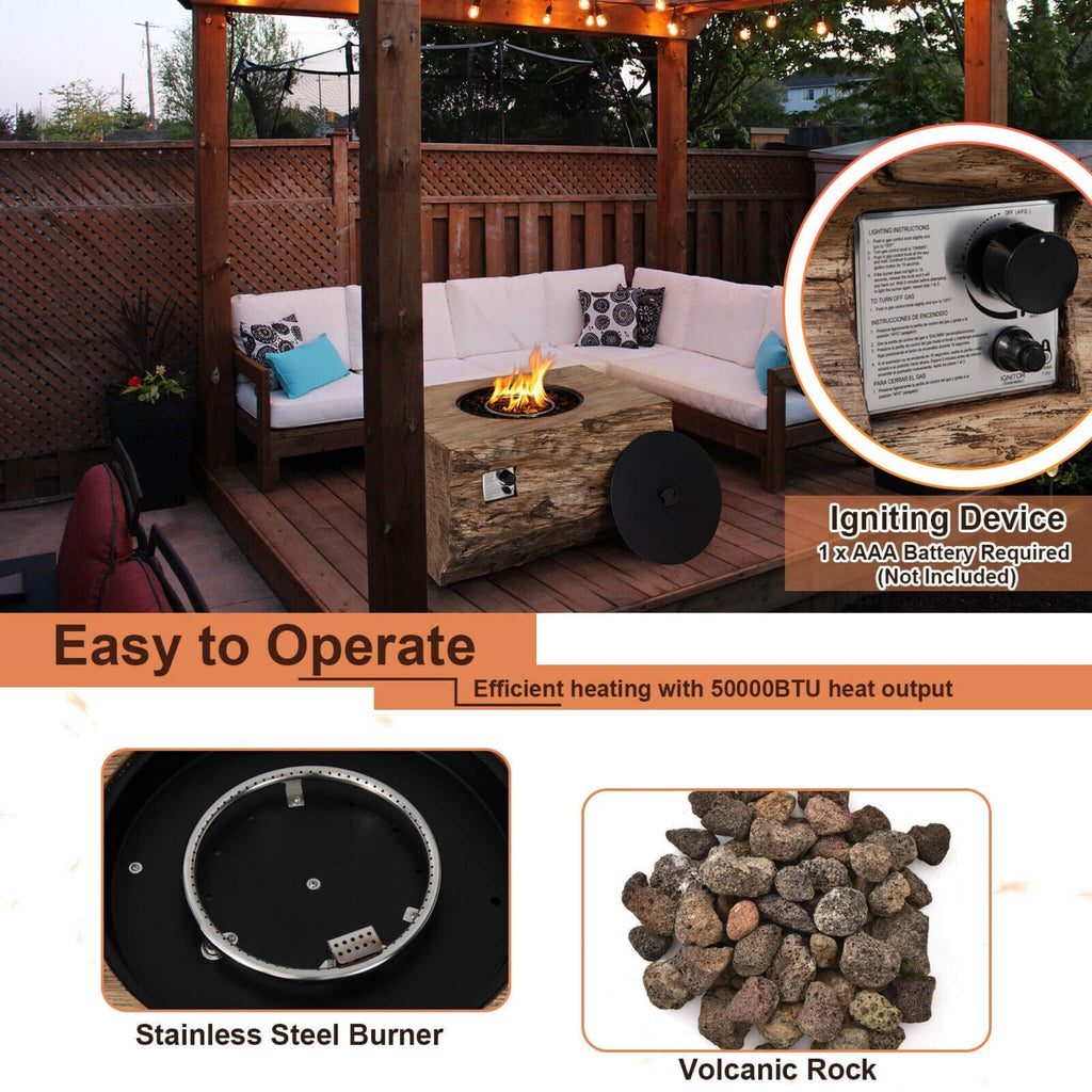 40" Rectangular Propane Fire Pit Table W/ Rocks & Gas Kit, 50K BTU (SAK21411) - Saksby Wholesale - Features View