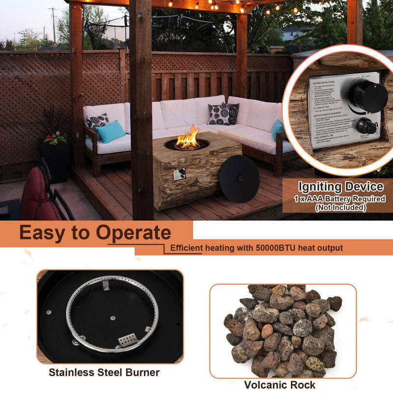 40" Rectangular Propane Fire Pit Table W/ Rocks & Gas Kit, 50K BTU (SAK21411) - Saksby Wholesale - Features View