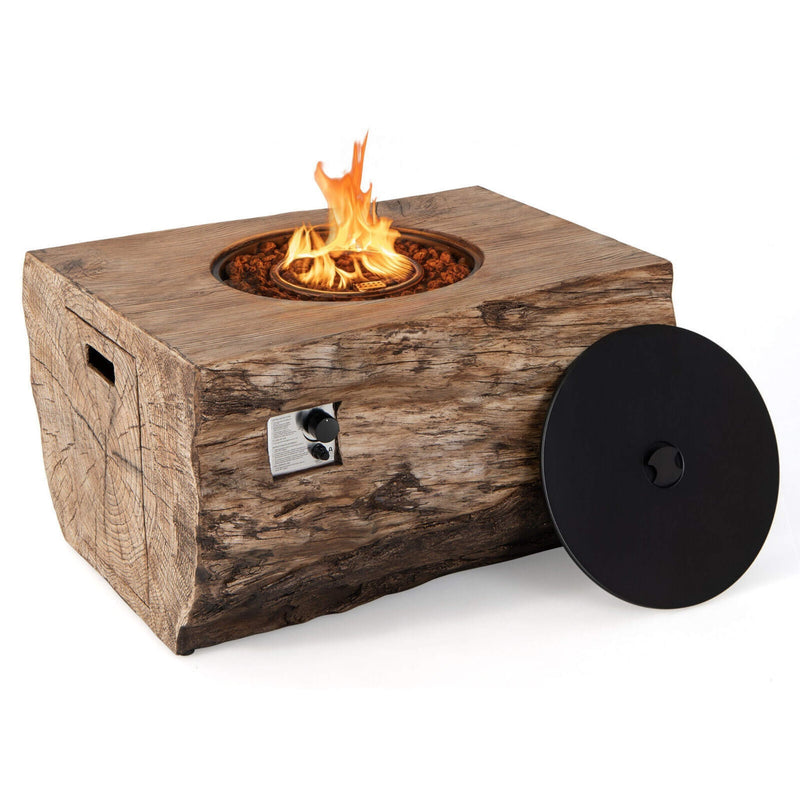 40" Rectangular Propane Fire Pit Table W/ Rocks & Gas Kit, 50K BTU (SAK21411) - Saksby Wholesale - With Fire View