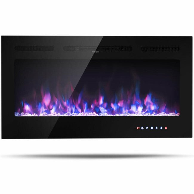 40" Small Electric Modern Fireplace Recessed Wall Mounted Heater W/ Multicolor Flame - Front View