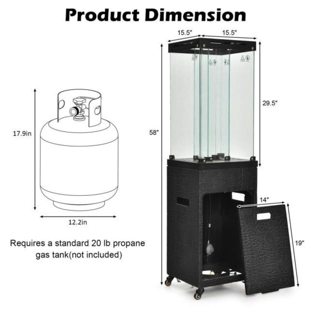 41K BTU Outdoor Propane Gas Patio Heater W/ Lockable Wheels (SAK98052) - Saksby Wholesale - Dimensions