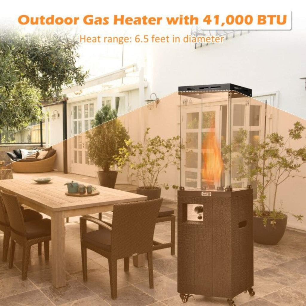 41K BTU Outdoor Propane Gas Patio Heater W/ Lockable Wheels (SAK98052) - Saksby Wholesale - Heat Range