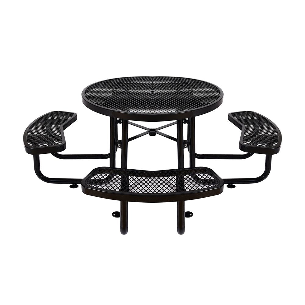 46" Heavy Duty Black Round Outdoor Steel Picnic Table With Umbrella Hole (96428163) - SAKSBY.com - Picnic Tables - SAKSBY.com