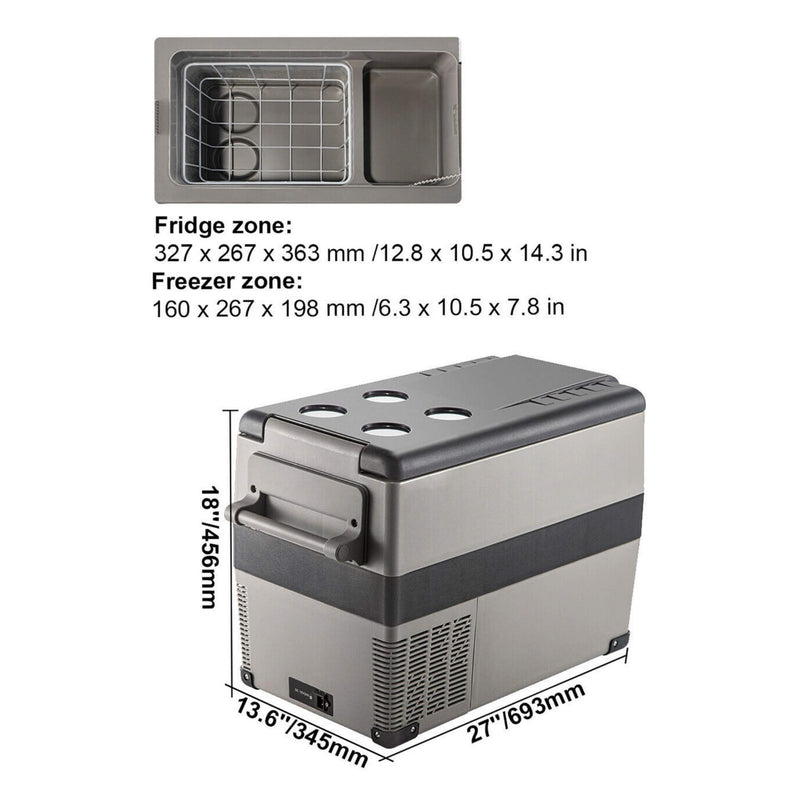 47.5QT MINI PORTABLE COMPACT 12V CAR REFRIGERATOR FREEZER COOLER, 45L (SAK68145) - Saksby Wholesale - Dimension View