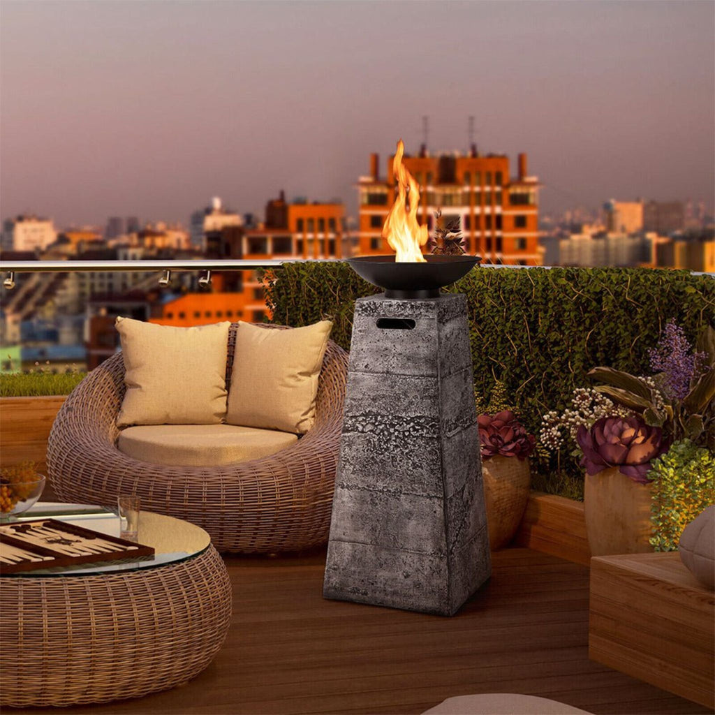 48-Inch Large Outdoor Propane Fire Bowl Column With Cover & Lava Rocks (SAK70938) - Saksby Wholesale - Lifestyle Image