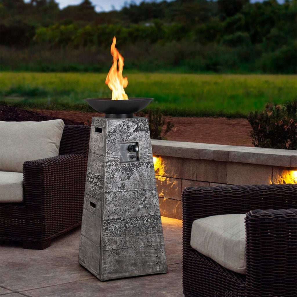 48-Inch Large Outdoor Propane Fire Bowl Column With Cover & Lava Rocks (SAK70938) - Saksby Wholesale - Outdoor Lifestyle Image