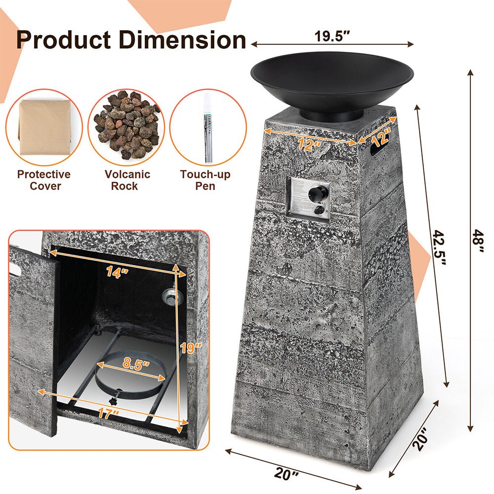 48" Large Outdoor Propane Fire Bowl Column With Cover & Lava Rocks (96173485) - SAKSBY.com - Fire Bowls - SAKSBY.com
