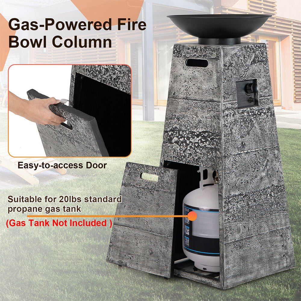 48" Large Outdoor Propane Fire Bowl Column With Cover & Lava Rocks (96173485) - SAKSBY.com - Fire Bowls - SAKSBY.com