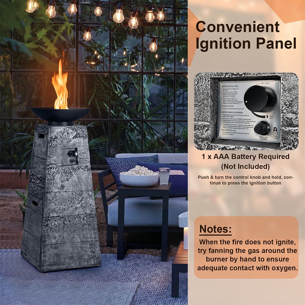 48" Large Outdoor Propane Fire Bowl Column With Cover & Lava Rocks (96173485) - SAKSBY.com - Fire Bowls - SAKSBY.com