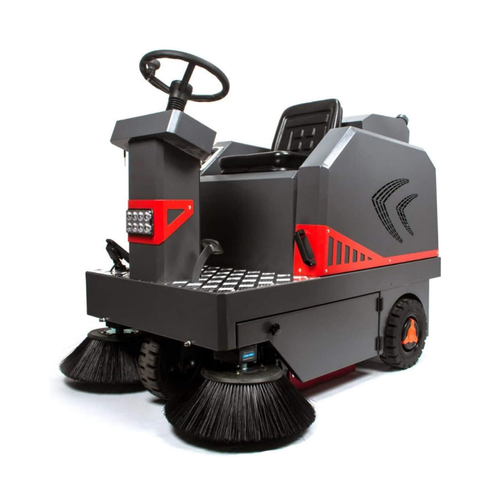 49-Inch Heavy-Duty 1400W Electric Industrial Ride-On Floor Sweeper With Dustbin (SAK18436) - Saksby Wholesale - Front Left View