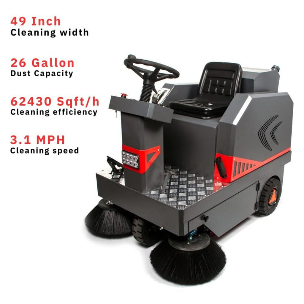49-Inch Heavy-Duty 1400W Electric Industrial Ride-On Floor Sweeper With Dustbin (SAK18436) - Saksby Wholesale - Specifications