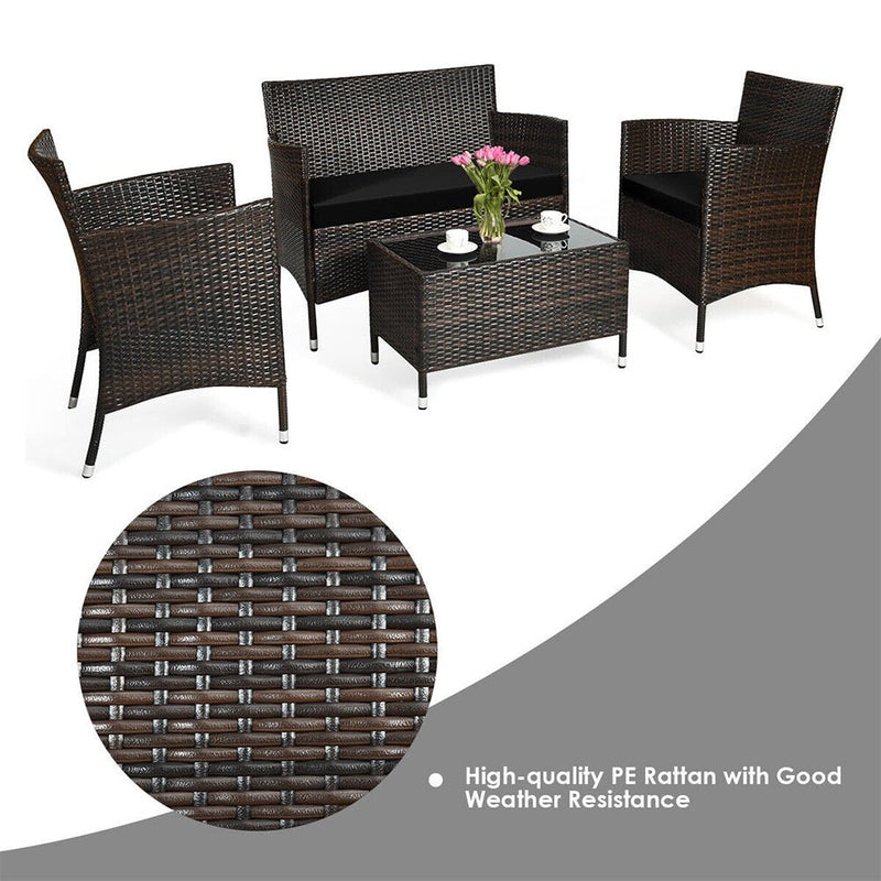 4PC Outdoor Rattan Patio Furniture Set With Cushions & Coffee Table (92175463) - SAKSBY.com - Outdoor Furniture - SAKSBY.com