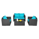 4PC Outdoor Rattan Wicker Patio Furniture Set With Turquoise Cushions (97145368) - Demonstration View