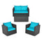 4PC Outdoor Rattan Wicker Patio Furniture Set With Turquoise Cushions (97145368) - SAKSBY.com - Front View