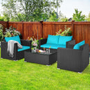 4PC Outdoor Rattan Wicker Patio Furniture Set With Turquoise Cushions (97145368) - Demonstration View